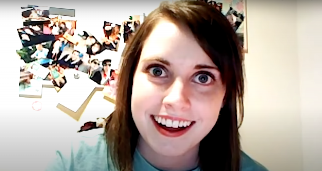 Laina Morris, known as "Overly Attached Girlfriend." Laina is smiling with her eyes wide open. 