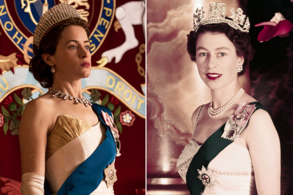 Claire Foy and Queen Elizabeth side by side 