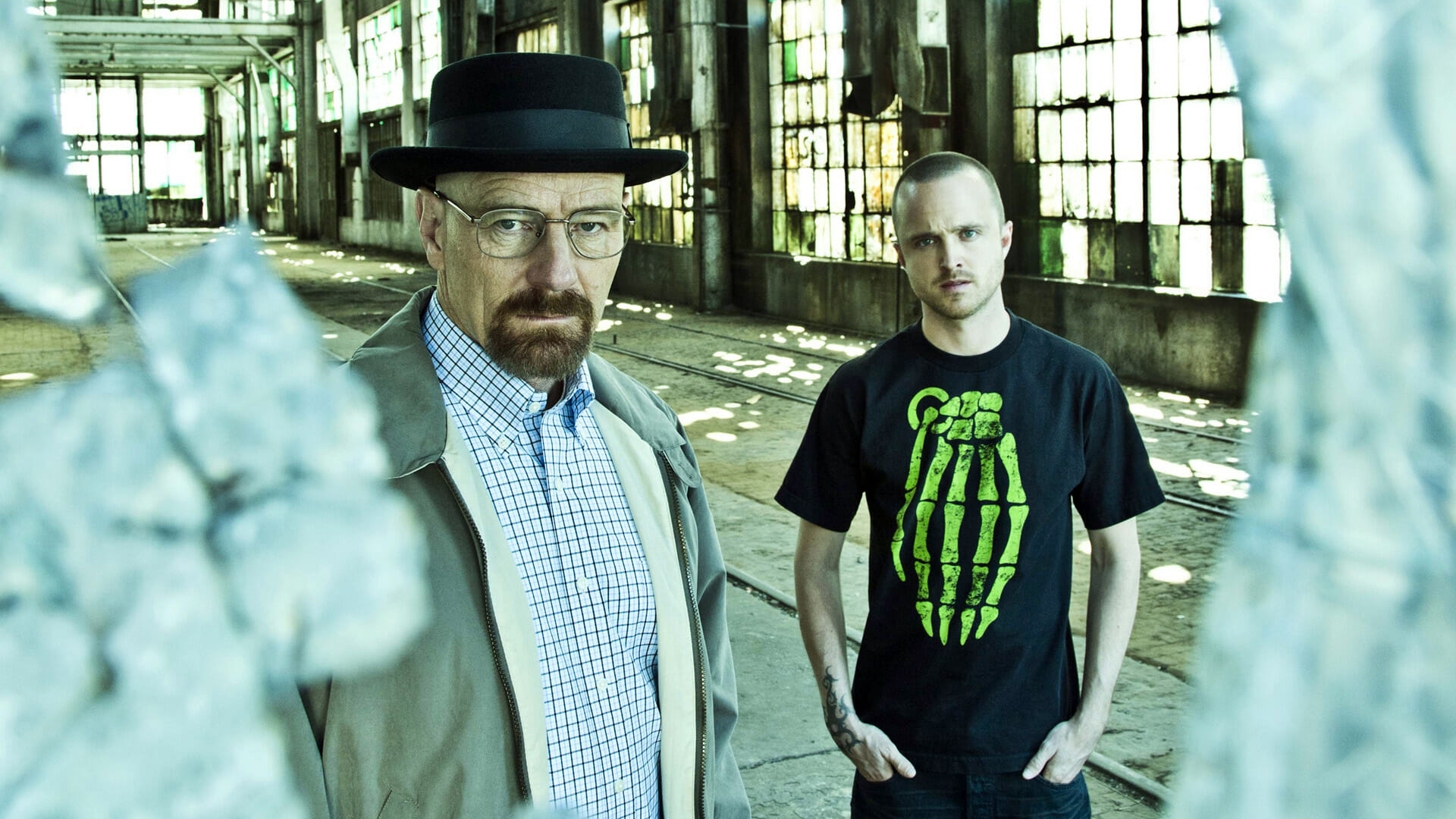 Bryan Cranston and Aaron Paul as their Breaking Bad Characters