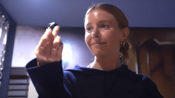 BBC reporter Stacey Dooley shows off a molka, the Korean word for hidden or spy camera.