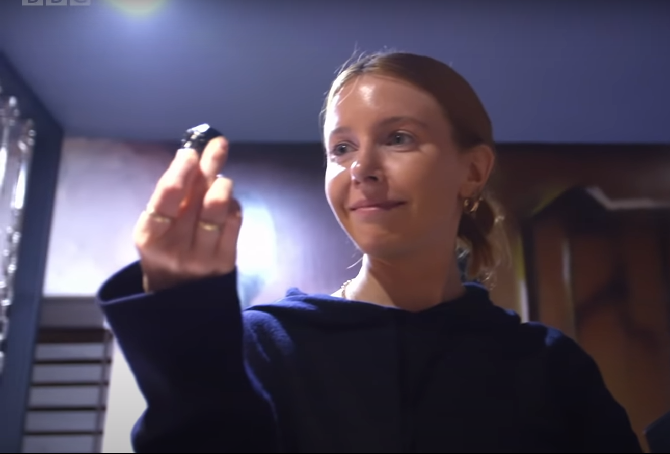 BBC reporter Stacey Dooley shows off a molka, the Korean word for hidden or spy camera.