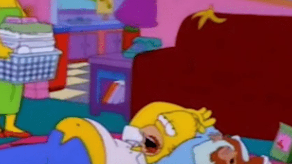 homer simpsons on floor with monkey