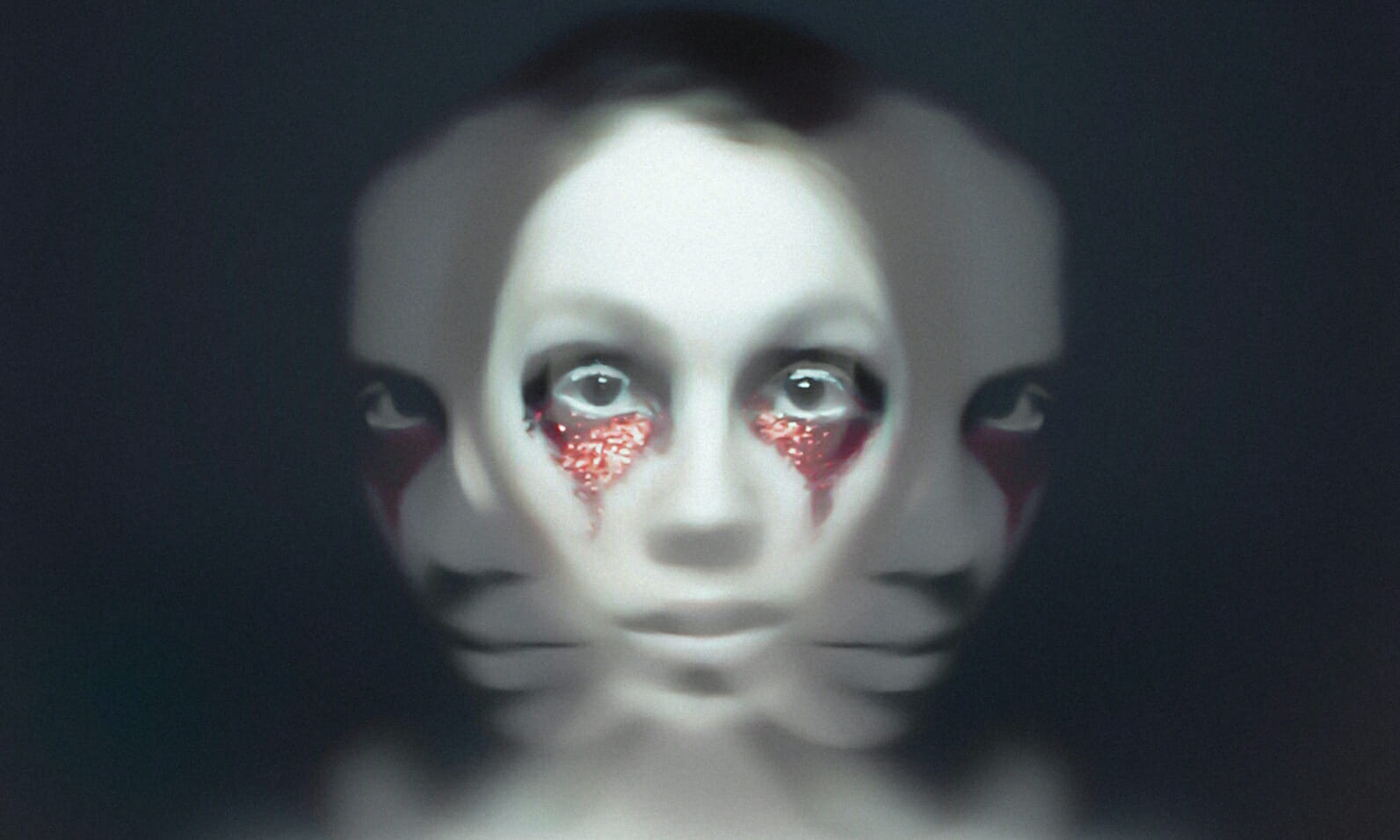 Ghostly female face with transparent reflections behind her