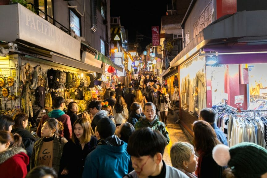 Halloween night 2018 in Itaewon-dong district of Seoul, South Korea