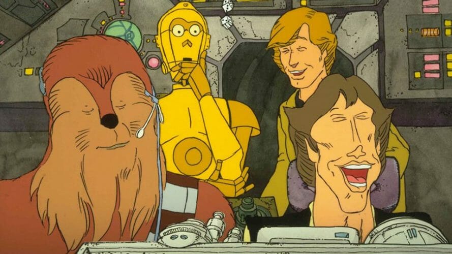 An animated version of the Star Wars cast have a laugh