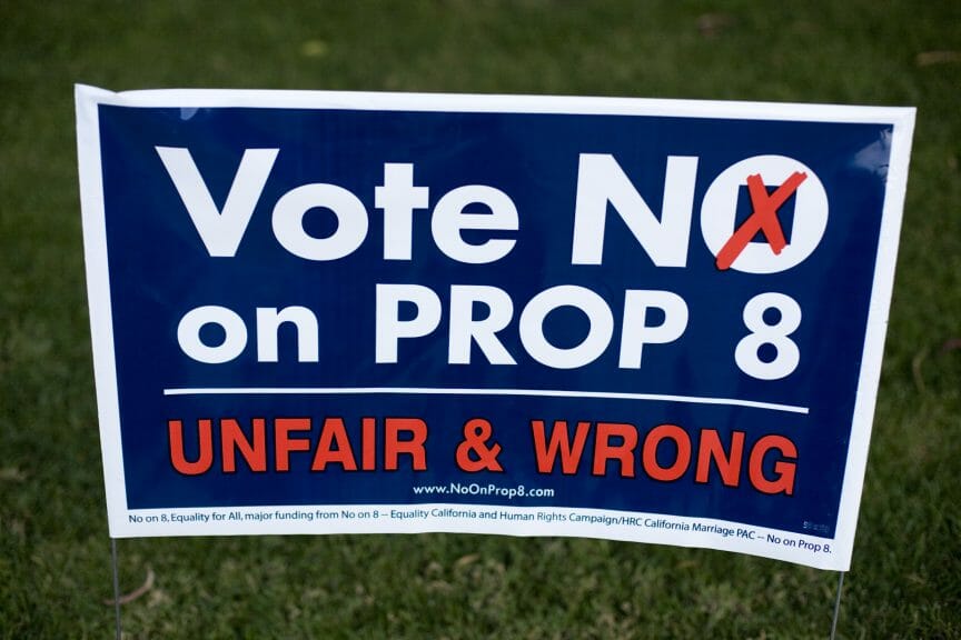 sign asking california voters to vote no on prop 8