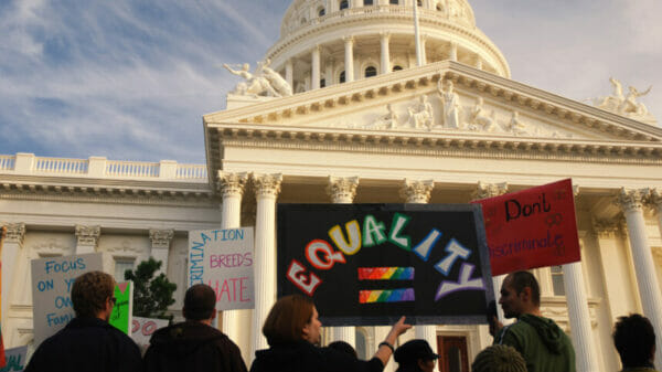 marriage equality protestors in front of sacramento government building