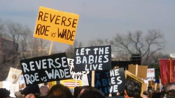 Washington DC.,USA, January 22, 1989. Hundreds of thousands of people participate in the Annual Right to Life March as it passes in front of the United States Supreme Court