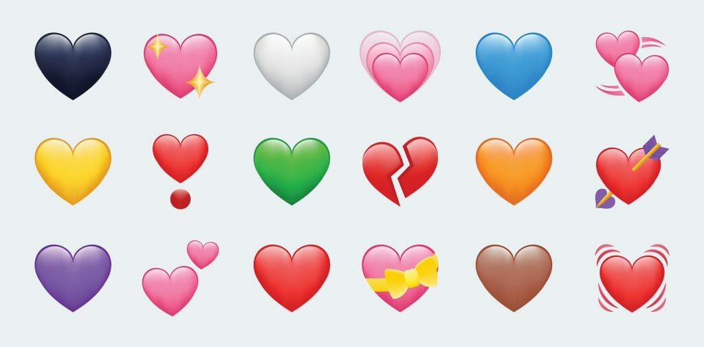 All of the heart emojis available to use in an Instagram bio.