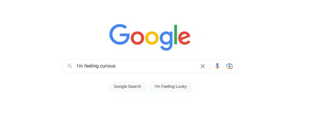 I'm feeling curious Google's interface. User typed in the phrase of curiosity for more fun facts from Google Search.
