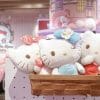 Hello Kitty plushies in a basket.