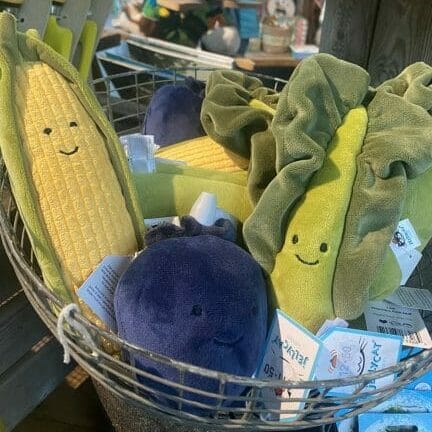 Blueberry Jellycat, sweetcorn jellycat and kale jellycat