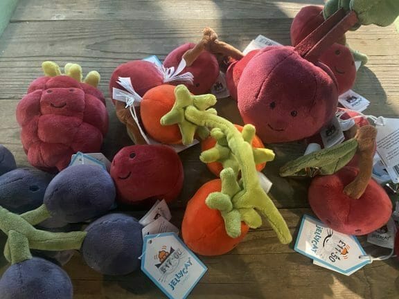 Jellycat is promoting healthy eating with its adorable fruit and veg Jellycats.
Radish Jellycat, Grape jellycat, beetroot jellycat