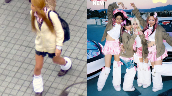A girl dressed in kogyaru style next to an image of HelloAngelGirl's GAL* collection.