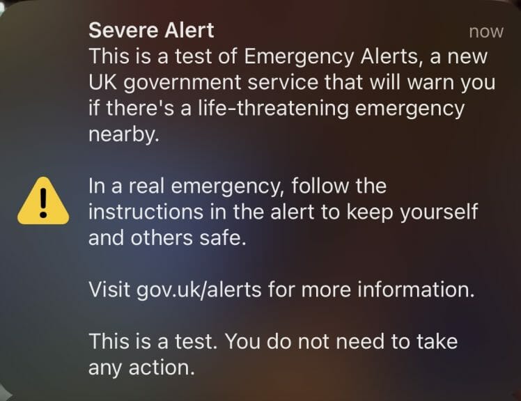 UK government alert message