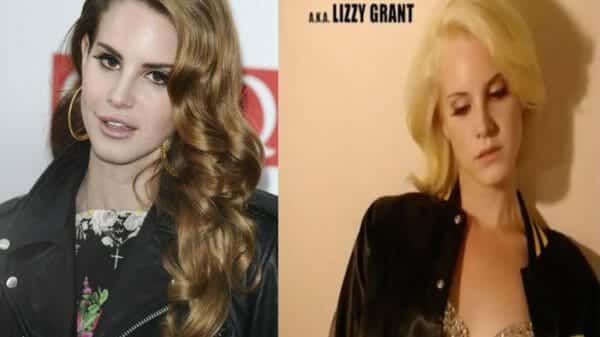 A photograph of Lana Del Rey besides her debut studio album Lana Del Ray AKA Lizzy Grant.