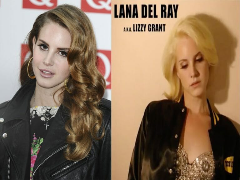 A photograph of Lana Del Rey besides her debut studio album Lana Del Ray AKA Lizzy Grant.