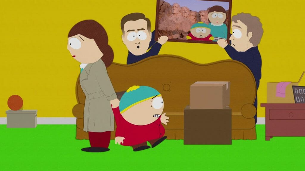 Eric Cartman dragged by him mom back into his old house
