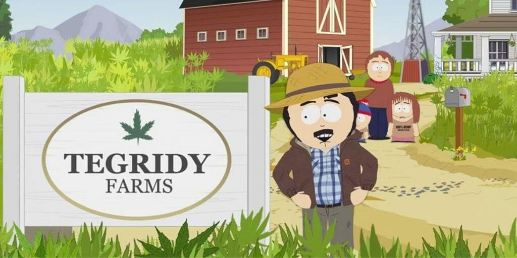 Randy and his family standing in front of a weed farm