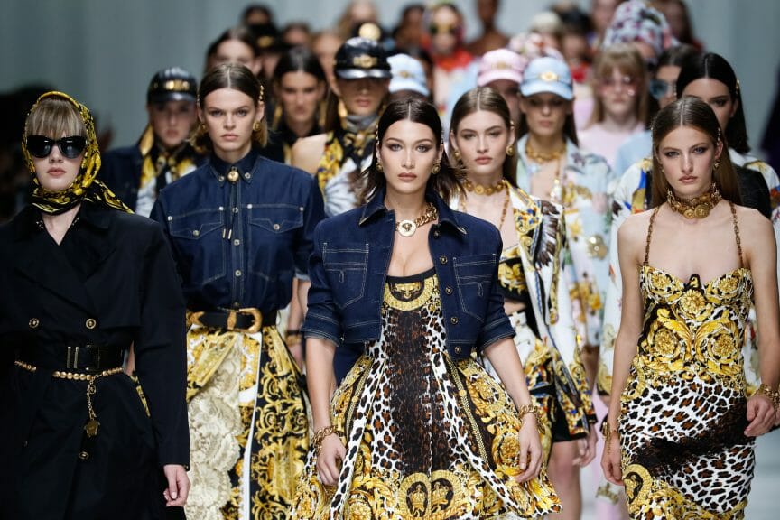 Models walk the runway finale at the Versace show during Milan Fashion Week Spring/Summer 2018 on September 22, 2017 in Milan, Italy. Shutterstock. Fashionstock.com