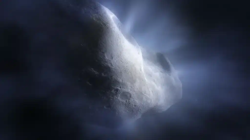 An artist's illustration shows ice vaporizing into a gas from Comet