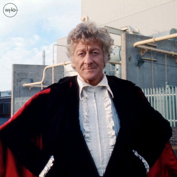 The 3rd Doctor Wearing His Iconic Cape and Suit