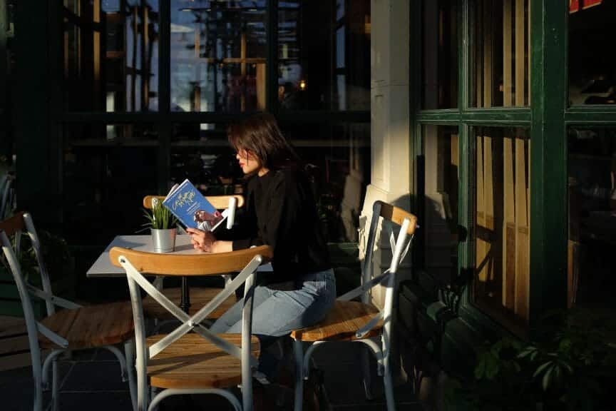 Woman reads book