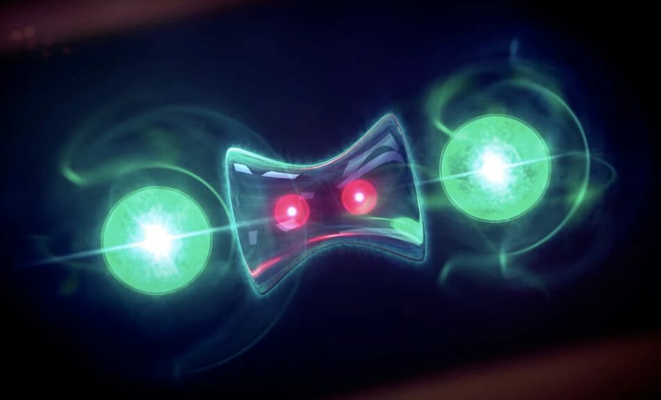 Still from an animation of a NIST quantum entanglement experiment conducted in 2013.