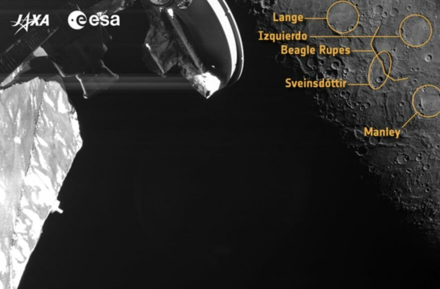 An annotated image showing the features photographed by BepiColombo. ESA/BEPICOLOMBO/MTM, CC BY-SA 3.0 IGO