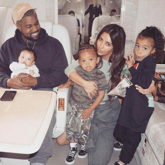 Kim Kardashian and Kanye West with kids North, Saint and Chicago