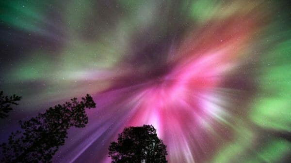 A vibrant aurora display during a geomagnetic storm.