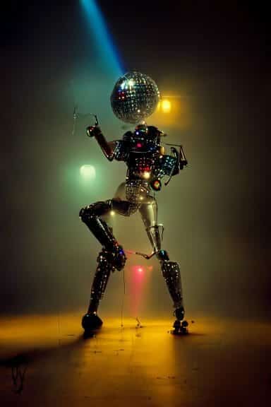 Robot Dancing With A Disco Ball Head