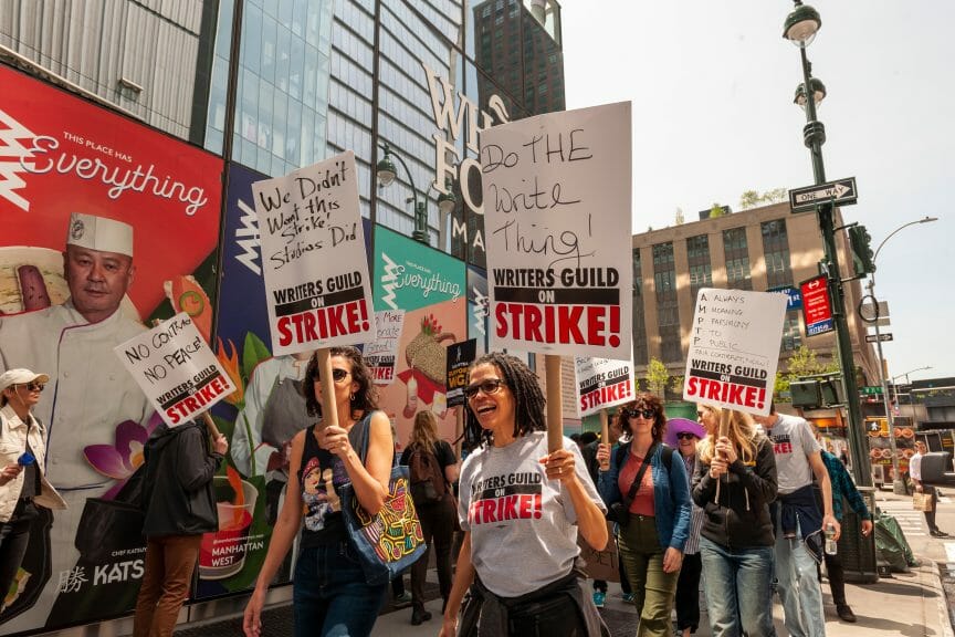 Members of the Writers Guild of America striking in New York.