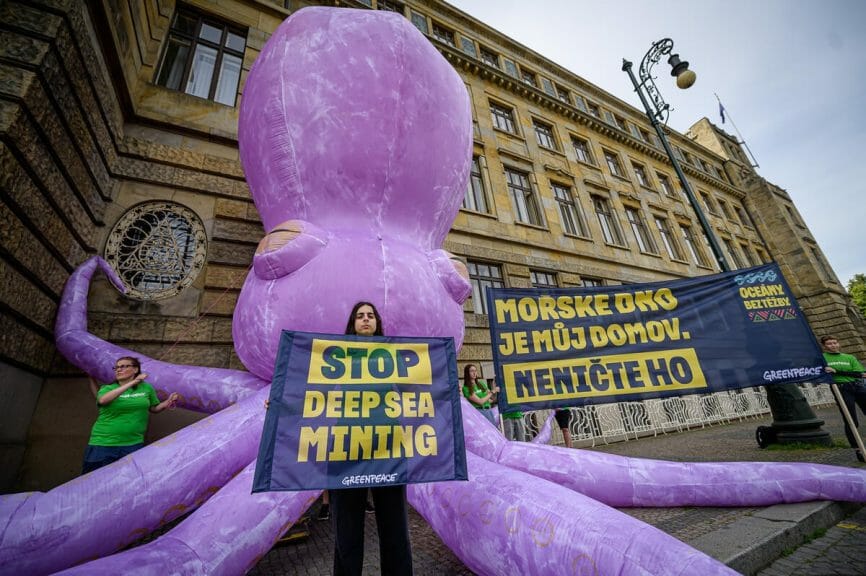 Protest against deep-sea mining in Prague.