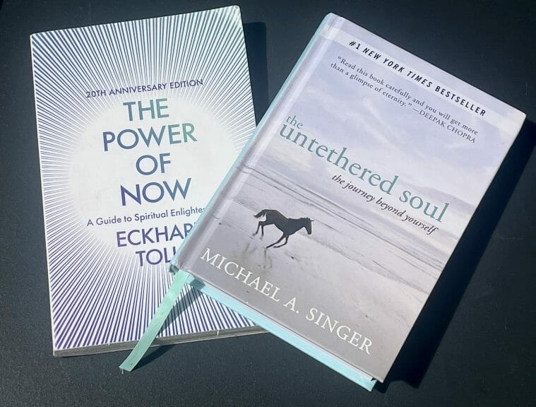 'The Power of Now' and 'The Untethered Soul' book covers 