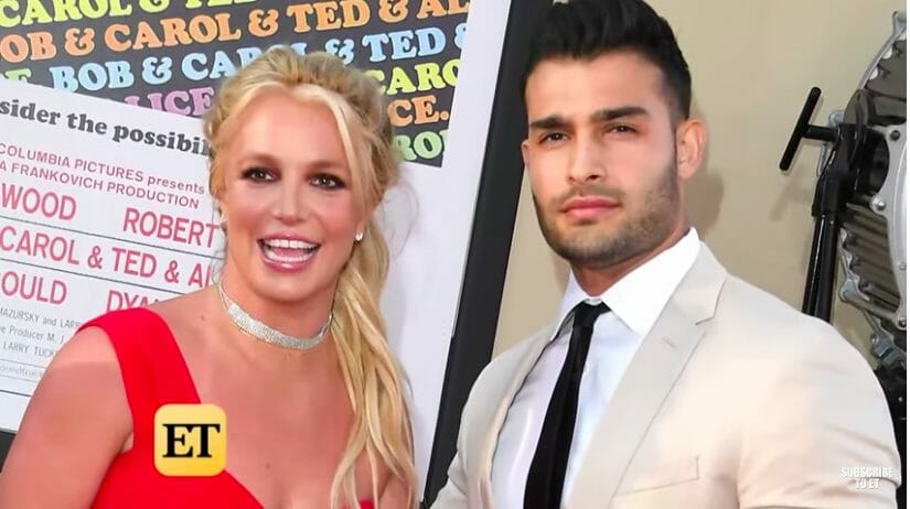 Britney Spears with her husband, Sam Asghari, during their red carpet debut.
