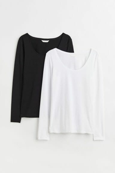H&M fashion long-sleeve tops in black and white