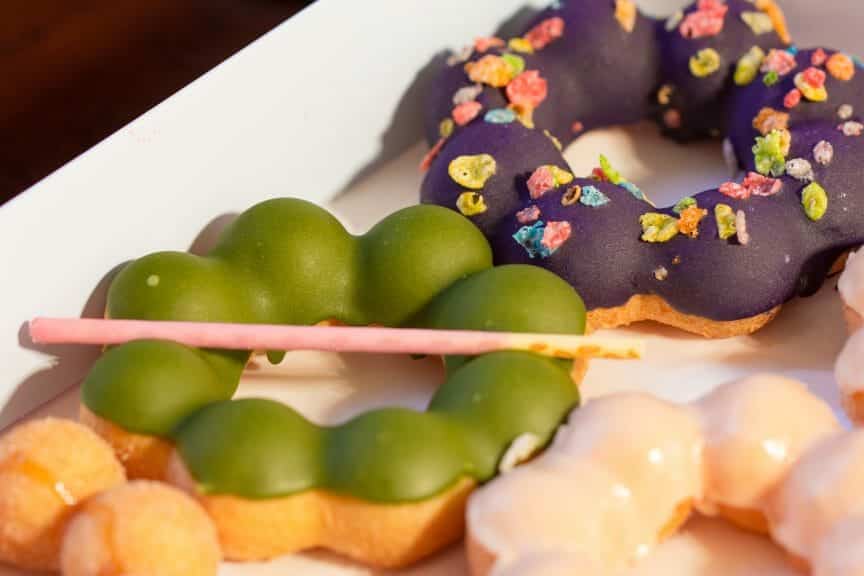Matcha, passionfruit, and ube mochinut.