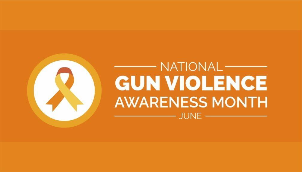Banner of Gun Violence Awareness Month in orange.