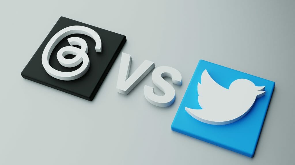 Stock photo of Threads versus Twitter. Meta, social media