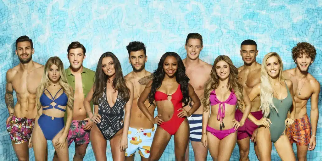 The Love Island cast from season four. Left to right: Adam Collard, Hayley Hughes, Jack Fincham, Kendall Rae-Knight, Niall Aslam, Samira Mighty, Alex George, Dani Dyer, Wes Nelson, Laura Anderson, and Eyal Booker.