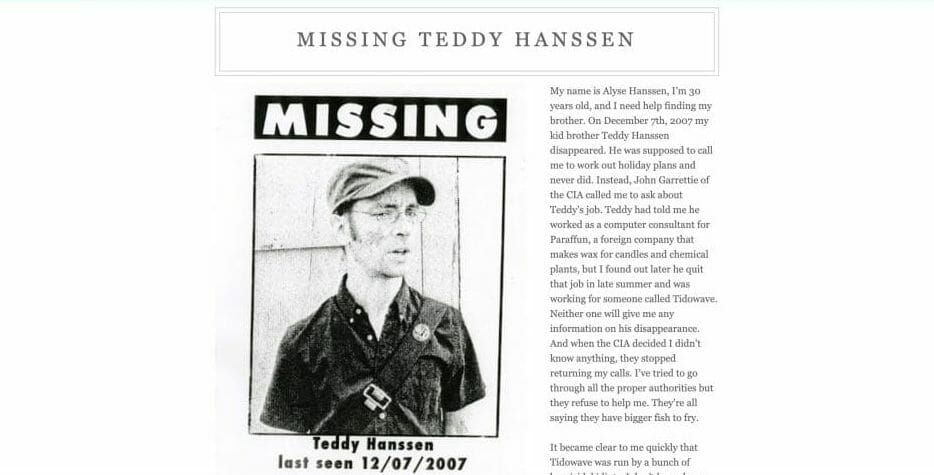 An image from the Blog Missing Teddy Hanssen, used for Cloverfield marketing.