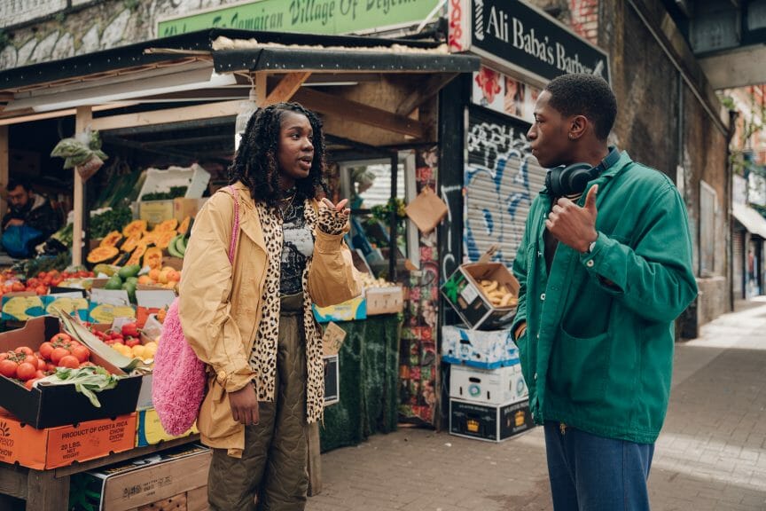 Dom and Yas on the street in "Rye Lane."