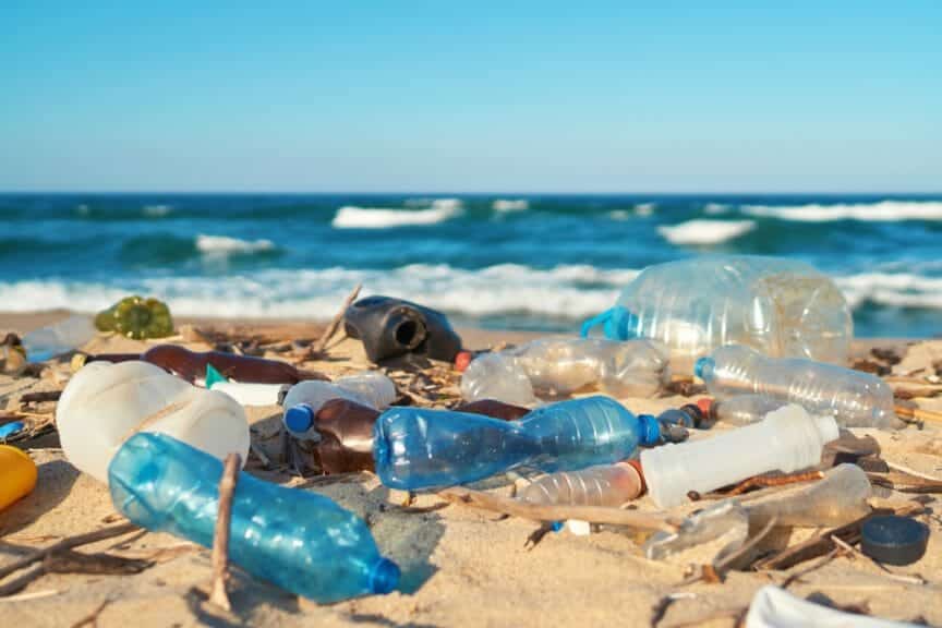 Plastic washed up on beach