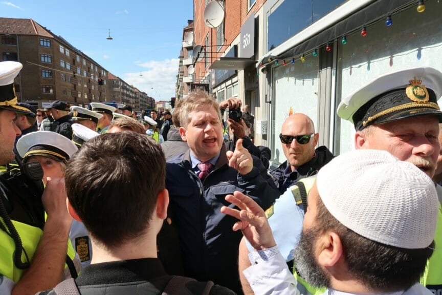 Rasmus Paludan shouting during protest