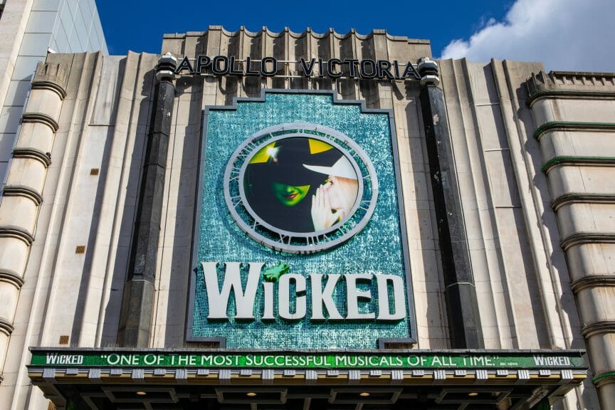 The poster of Wicked being shown in London