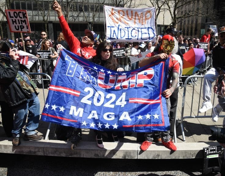 Groups pro and anti former president Trump, gathered outside of the courthouse at his previous indictment