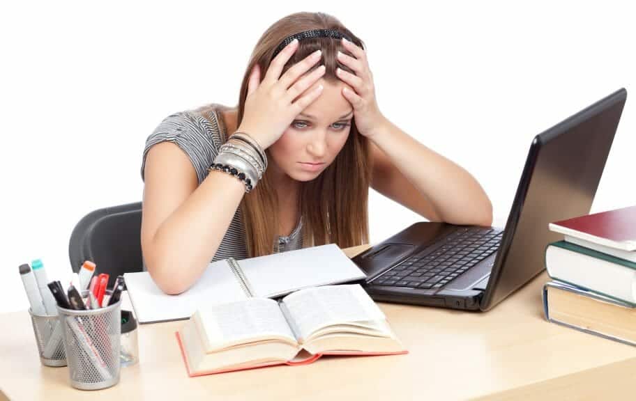 Annoyed student doing online school.