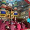 Buddhist monks sat down in a Nepalese monastery