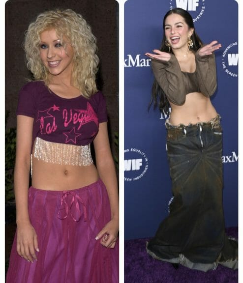 Left: Christina Aguleria 1999, right Addison Rae 2022